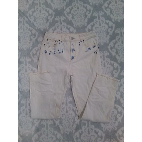 Maje Jeans Distressed Droit Blanc Paoline White w/ Blue Spots/NWT, Size 38 (8) - Picture 2 of 7